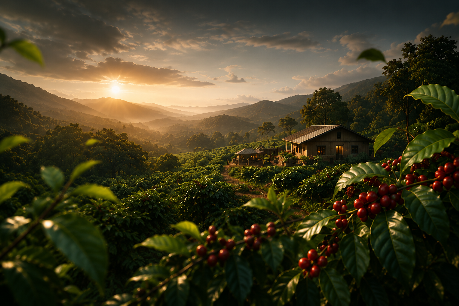 KAPEMORE coffee farm at golden hour