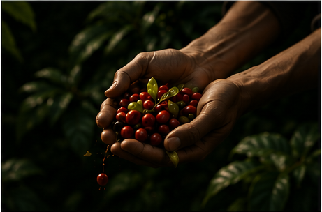 Fresh coffee cherries from the farm